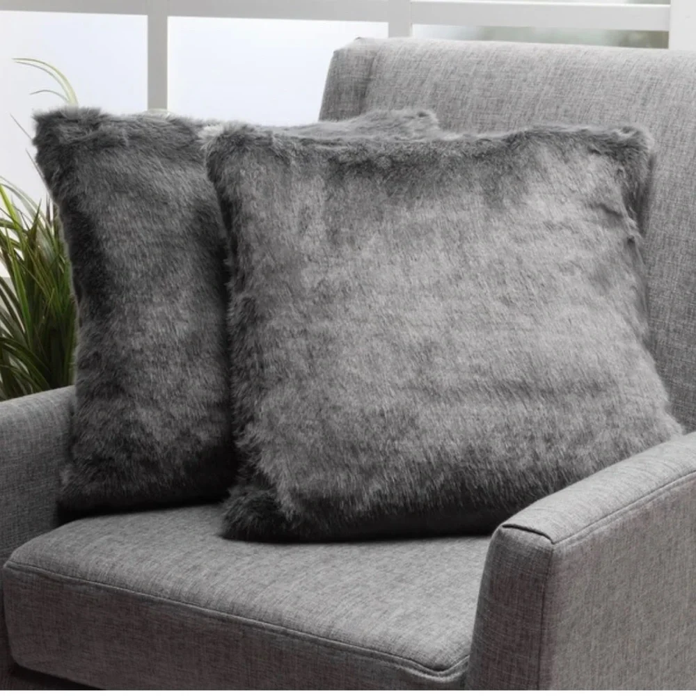 Pillow Faux Fur Dark Gray 2 set - Picture 1 of 5